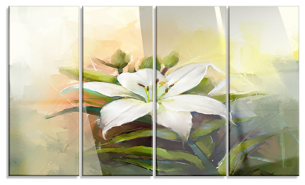 "White Lily Flower Oil Painting" Metal Wall Art, 48"x28" Contemporary Metal Wall Art by