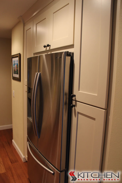 Pantry Surrounding Refrigerator Transitional Kitchen Tampa