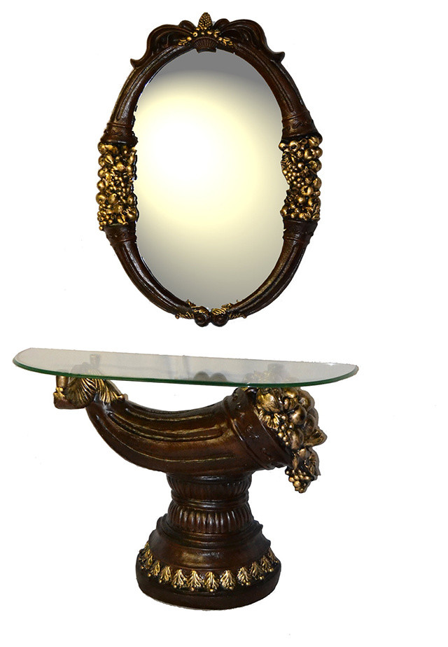 Decorative Bedroom Bathroom Polyresin Antique Vanity Table and Mirror Set