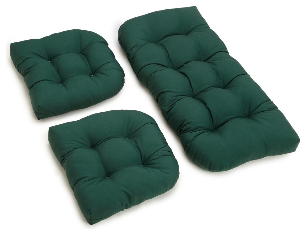 UShaped Twill Tufted Settee Cushions, 3Piece Set, Forest Green