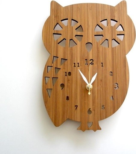 Buddy Owl Bamboo Wall Clock by Decoylab