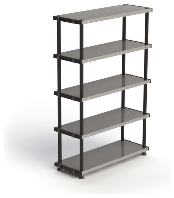 Adjustable Metal Plastic 5 Tier Shelf, Black, 18''x24'' Utility