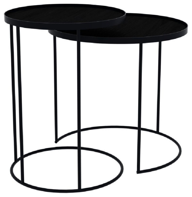 Round Tray Side Table Set (2) OROA Industrial Coffee Table Sets