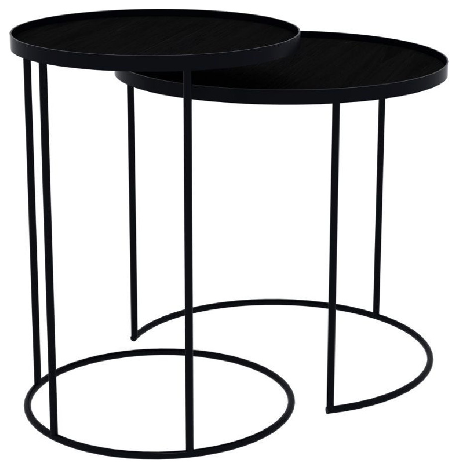 Round Tray Side Table Set (2) OROA Industrial Coffee Table Sets