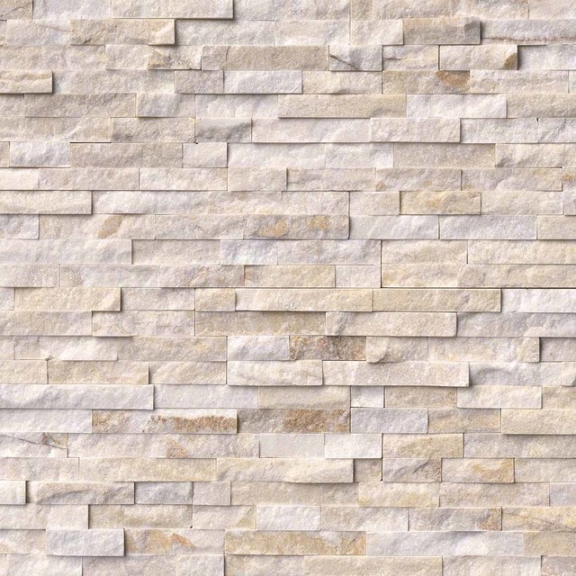 Arctic White Stacked Stone Splitface 6x24 Marble Hardscape Arctic White Stacked Stone Splitface