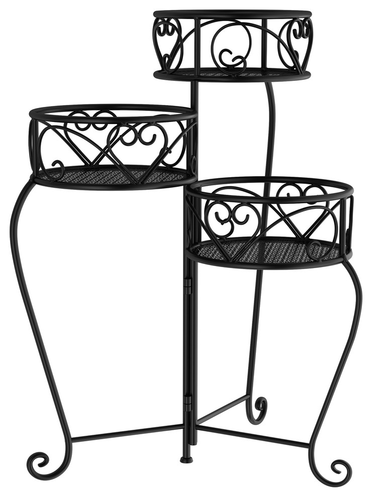 Pure Garden 3-Tier Indoor Outdoor Folding Plant Stand, Black