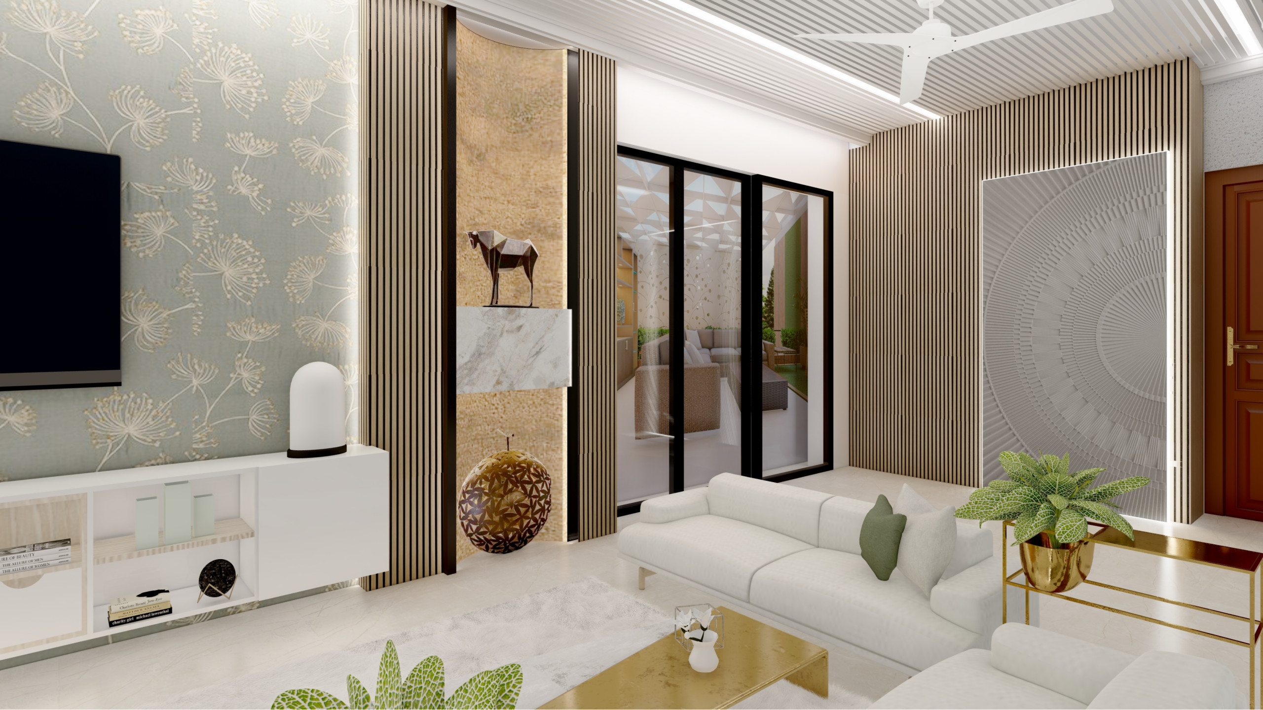 Chic Modern Lounge with Subtle Accents in GodalmingThis contemporary living room