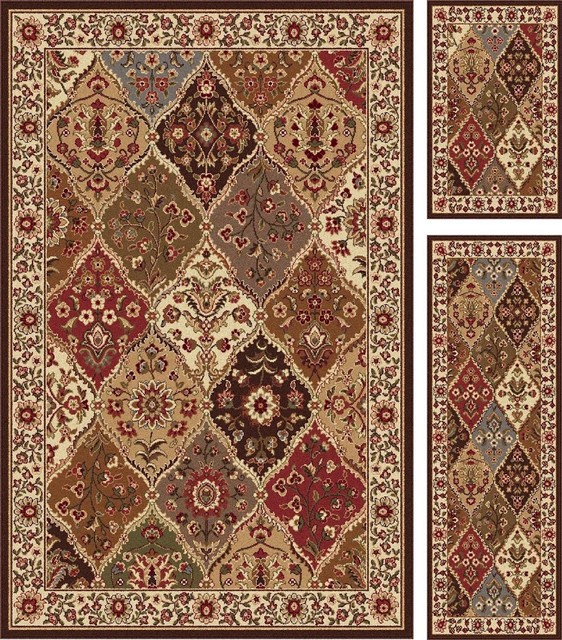 Traditional Elegance - Set of 3-5X7 - 1.8X5 - 1.8X2.8 5'x7' Rectangle Multi Colo