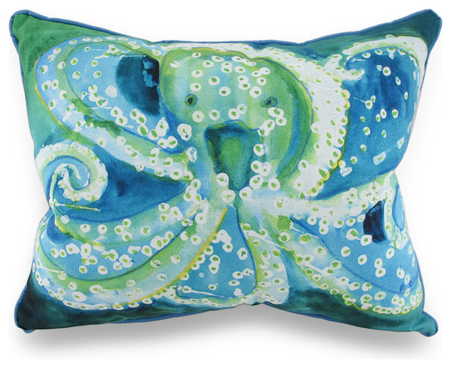 Betsy Drake Colorful Octopus In/Outdoor Decorative Throw Pillow 16in.X20in.