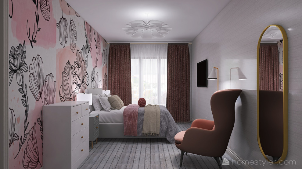 Спальня в современном стиле в доме из бруса