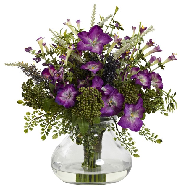 Artificial Flowers Large Mixed Morning Glory With Vase Silk