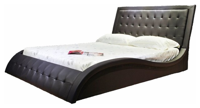 Greatime B1136-2 Wave-Like Shape Modern Platform Bed, Dark Brown, Eastern King