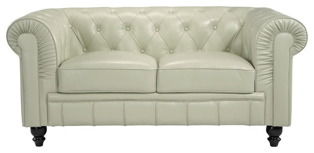Classic Chesterfield Real Italian Leather Loveseat Traditional Loveseats By Sofamania