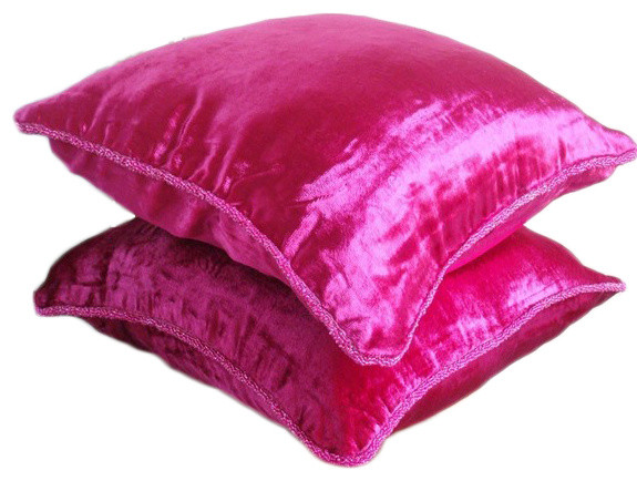 Fuchsia Pink Velvet Pillows Decorative Pillows, 20"x20", Fuchsia Love