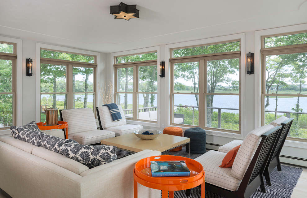 Mid-sized beach style sunroom in Boston with no fireplace and a standard ceiling.