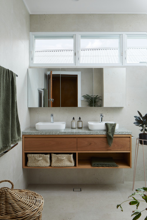 Tropical Touch: Bathroom Vanity Sink Inspirations with Medium-Tone Wood