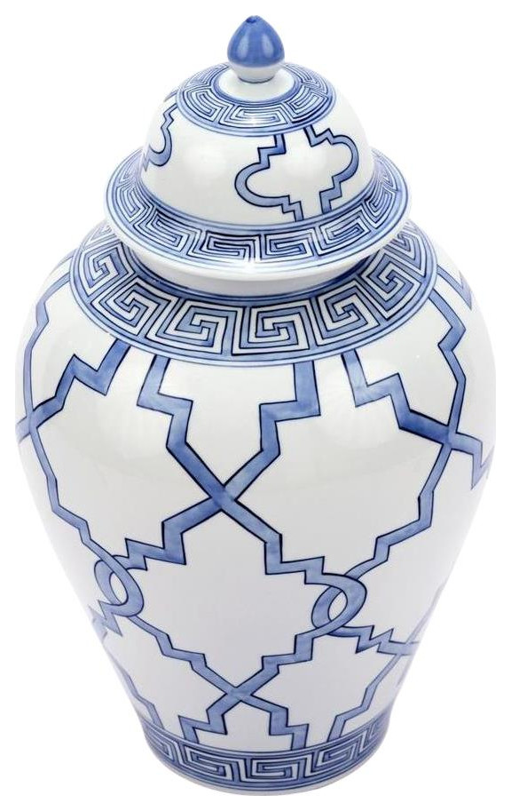 Jar Vase HEAVEN Greek Key Grids White Blue Colors May Vary Variable
