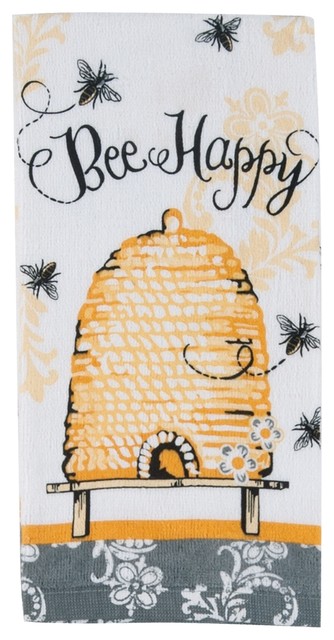 Bee Happy Yellow and Black 26 Inch Printed Kitchen Terry Towel