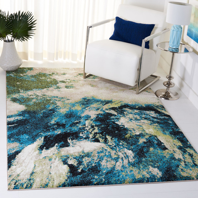 Safavieh Glacier Gla123M Organic and Abstract Rug, Navy and Green, 11'0