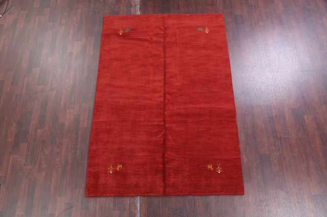 Gabbeh Modern Tribal Hand-Knotted Indian Oriental Area Rug, Red, 8'0