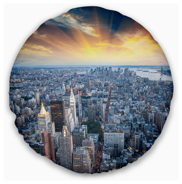 Aerial View Of Nyc Skyscrapers Cityscape Photo Throw Pillow