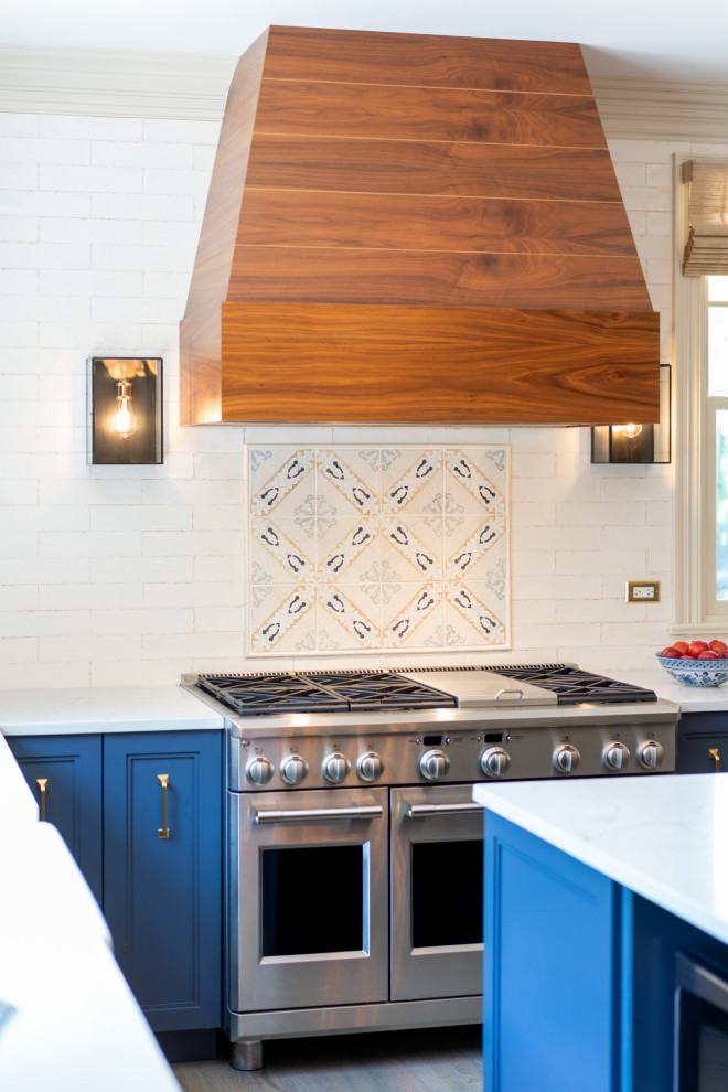 Walnut Hood With Handcrafted Tile Backsplash Feature Wall