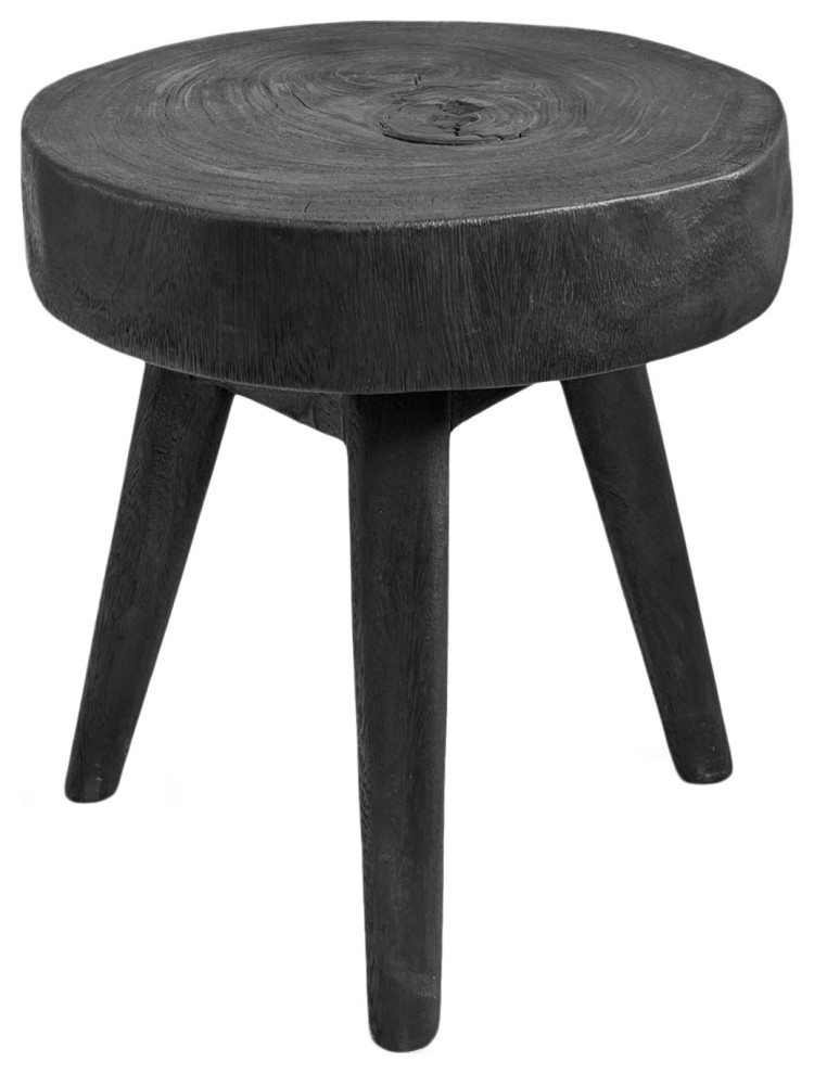 Black Acacia Round Stool / Side Table Rustic Side Tables And End
