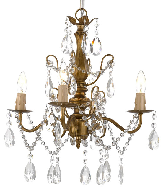 Wrought Iron and Crystal 4-Light Gold Chandelier 14