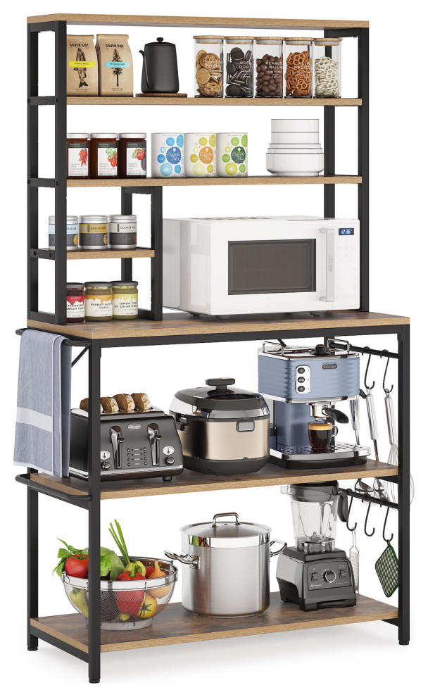 6Tier Kitchen Baker's Rack With Hutch and Hooks Industrial Baker's