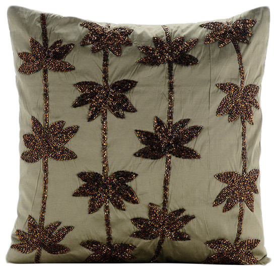 Green Zardozi Lotus Flower 18 X18 Taffeta Pillow Covers Brown Dreams Green Zardozi Lotus Flower 18 X18 Taffeta Pillow Covers Brown Dreams