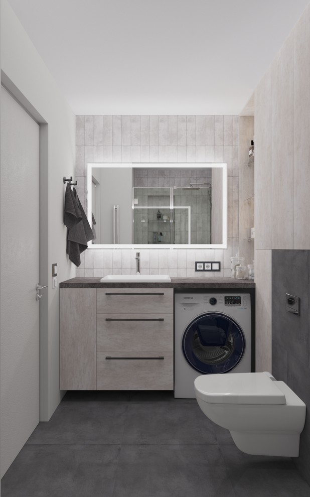 Однокомнатная квартира в холодных тонах ванная