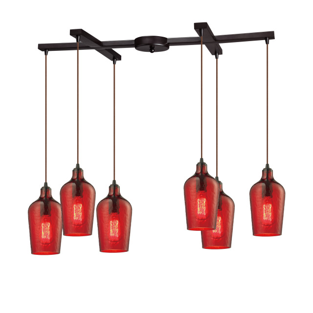 Hammered Glass 6Light HBar Pendant Fixture Contemporary Pendant