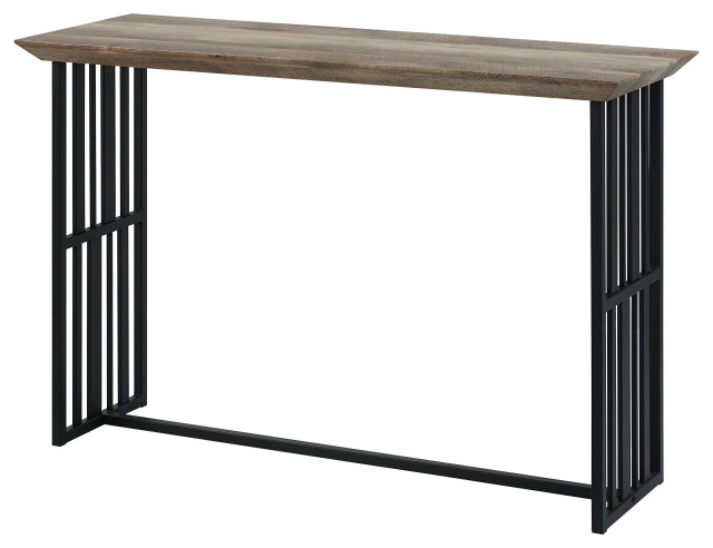 Zudora 16"W Solid Wood Sofa Table, Antique Oak/Black