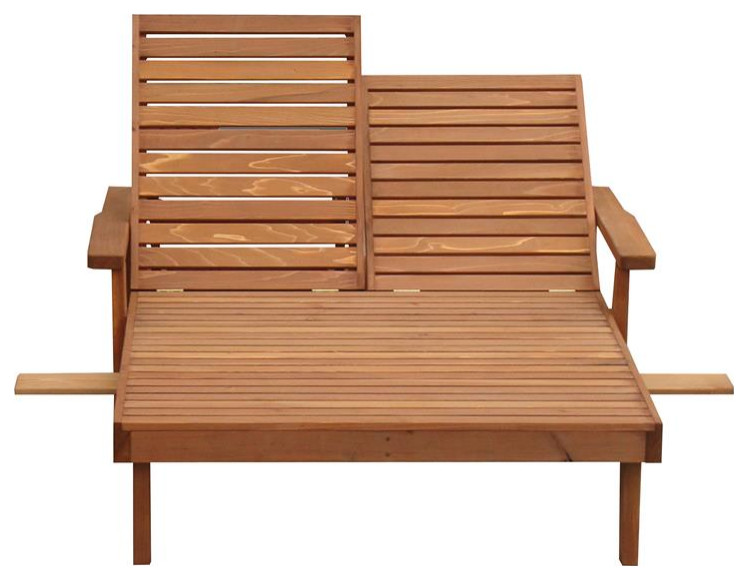 Best Redwood 45" Solid Wood Outdoor Double Chaise Lounge in Natural