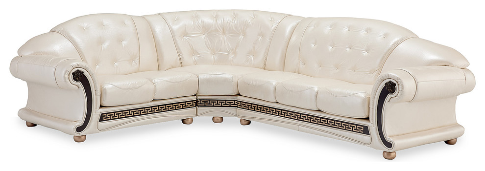Cleopatra Versa Italian Leather Sectional Sofa, Pearl, Left Hand Facing Chaise