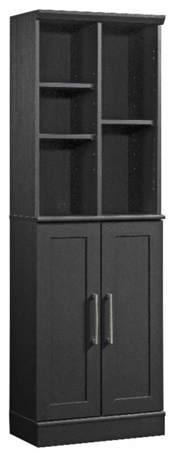 Pemberly Row Carbon Oak Finish Computer Desk Hutch | Engineered Wood & Metal, 38.5"H X 60"W, Attaches To Desk