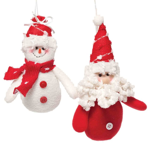 jolly plush santa and snowman ornament set of 2 jolly plush santa and snowman ornament set of 2