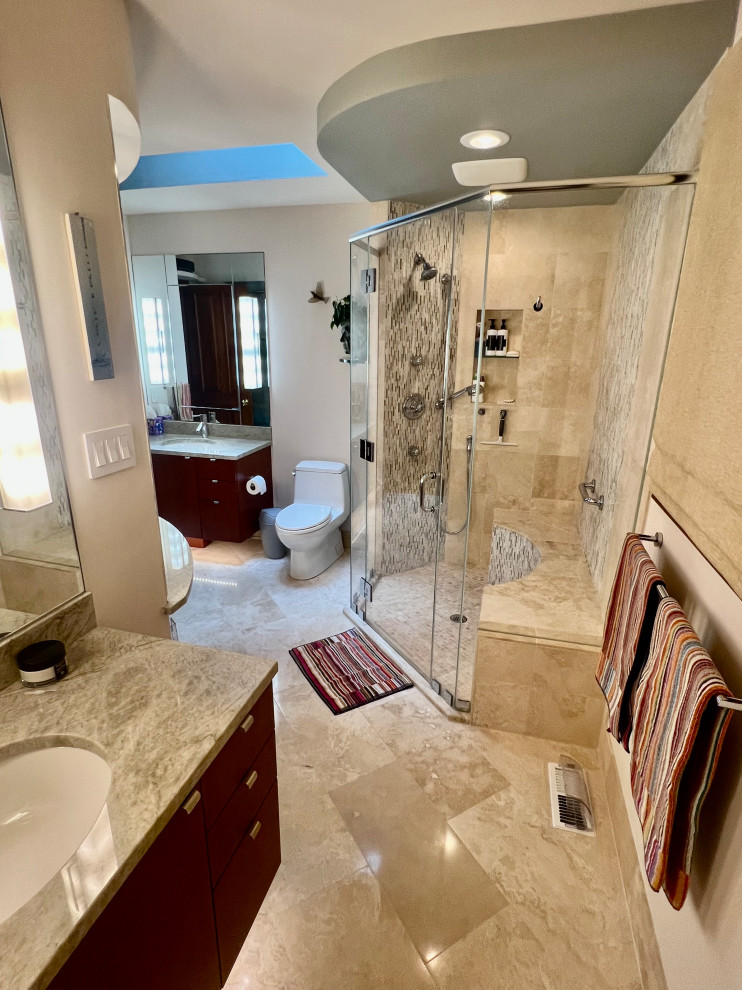 Glass Tile Waterfall Bath