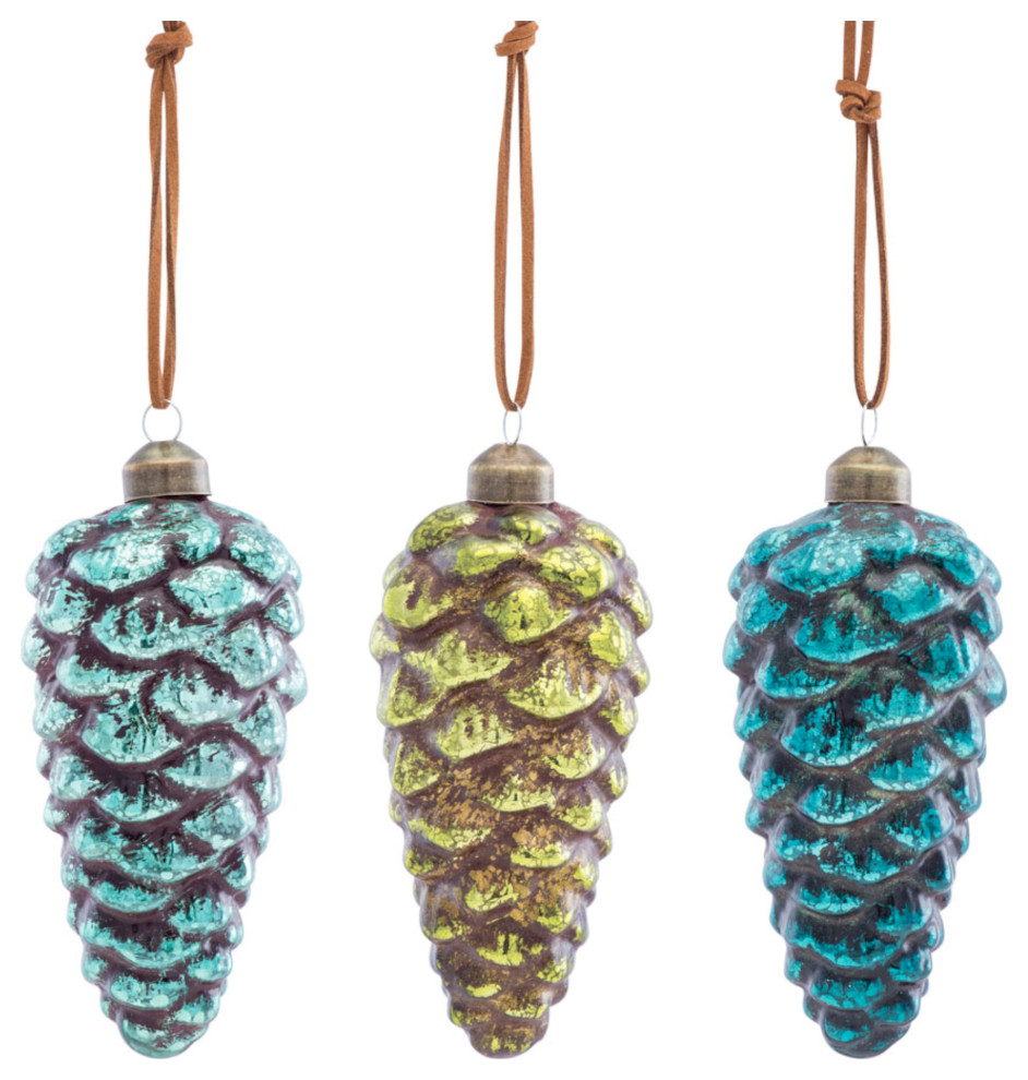 Pine Cone Ornament (Set of 12) 5.5"H Glass Christmas Ornaments by