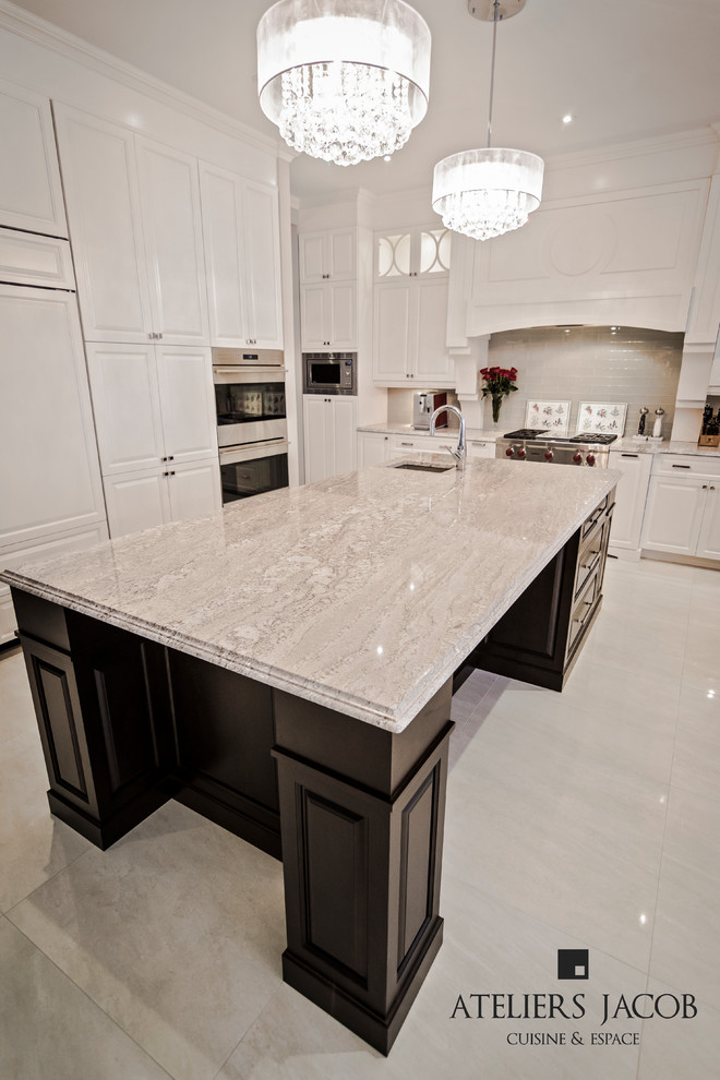 Example of a transitional kitchen design in Montreal