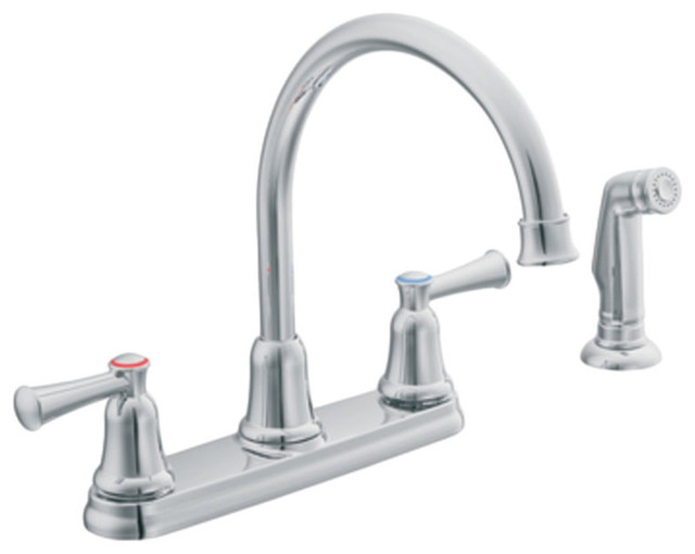 Moen Cfg Ca41613 Capstone 2 Handle Kitchen Faucet With Side Spray Chrome Transitional Faucets By Plumbersstock Houzz - Moen Wall Mount Kitchen Faucet With Sprayer