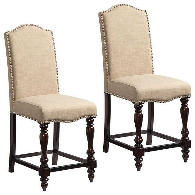 Mcgregor Beige Upholstered Counter Height Chairs Set Of 2