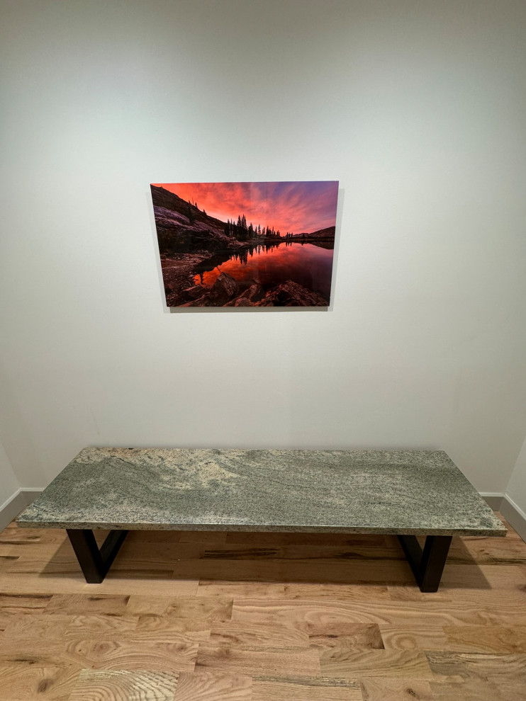 Custom fabricated bench cut from existing kitchen table