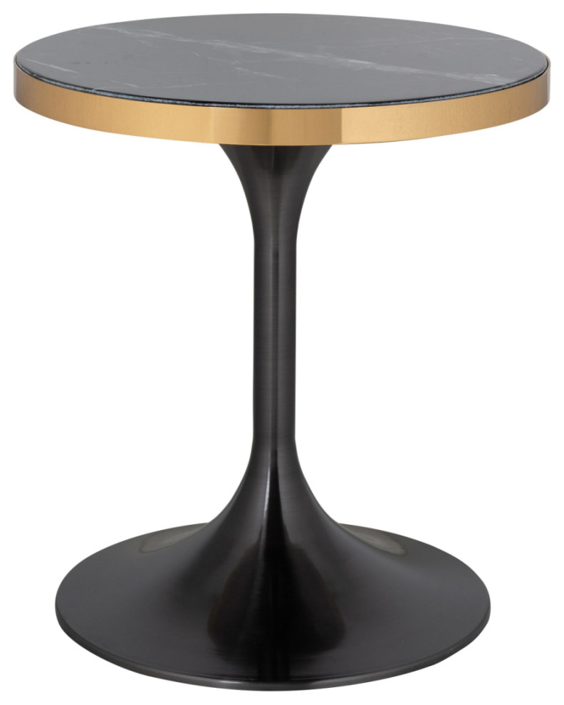 Black Marble Pedestal Side Table OROA Iroca Midcentury Side