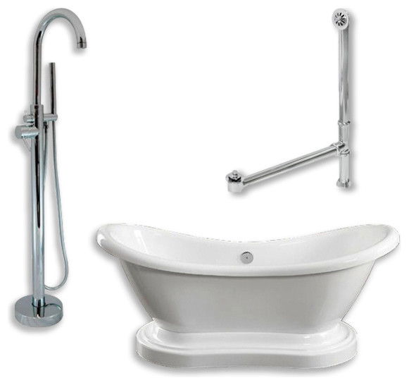 68" Acrylic Double Slipper Pedestal Tub, Freestanding Modern Gooseneck