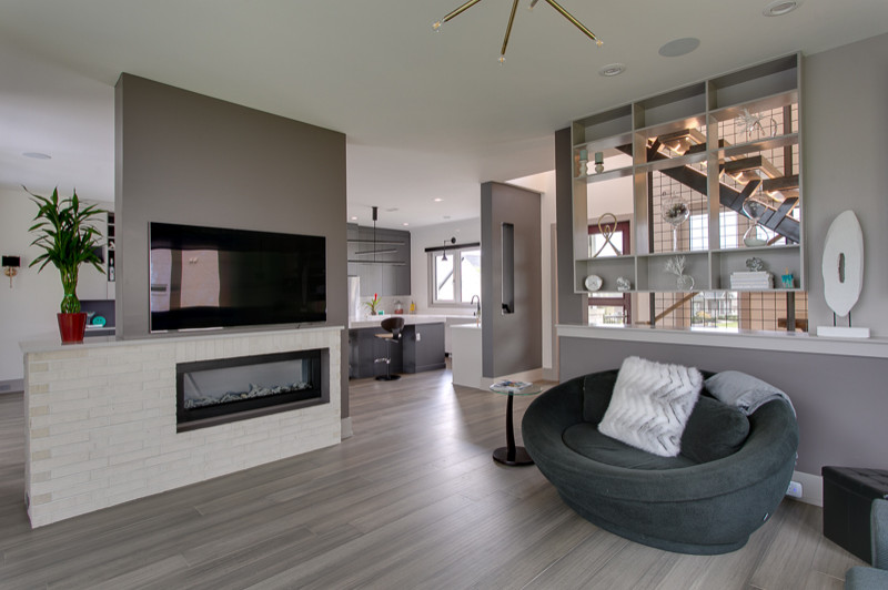 Photo of a contemporary living room in Louisville.