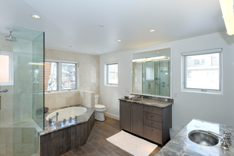 Example of a transitional bathroom design in Denver