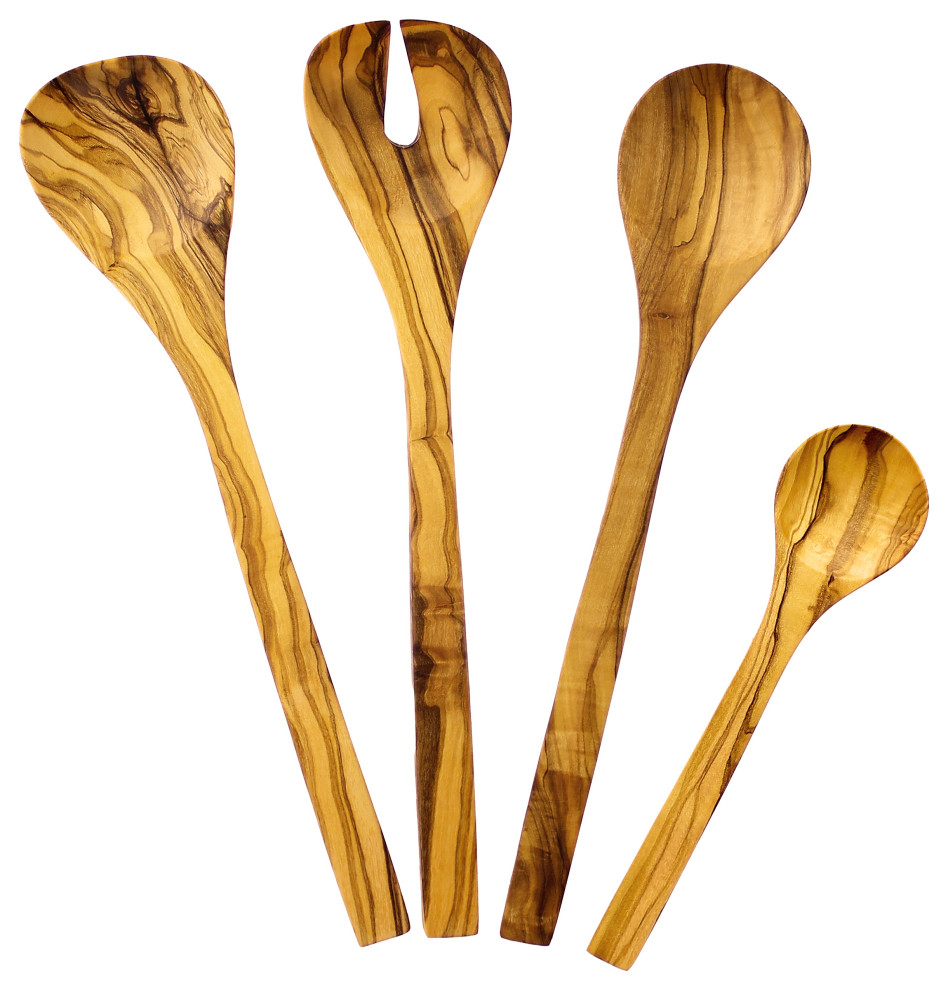 French Home Olive Wood 4Piece Hostess Serving Set Transitional