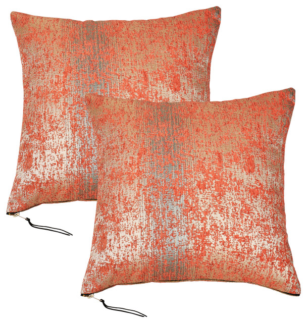 Jacquard Chenille Big Zipper Pillow Cover Set, Orange, 2 Piece, 20"x20"