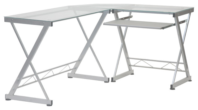 Techni Mobili L Shaped Glass Computer Desk Contemporary Desks And Hutches By Ami Ventures Inc Houzz Techni Mobili L Shaped Glass Computer, White Glass Computer Desk